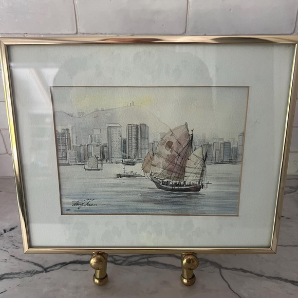 Other - Beautiful framed watercolor painting original signed sailboats